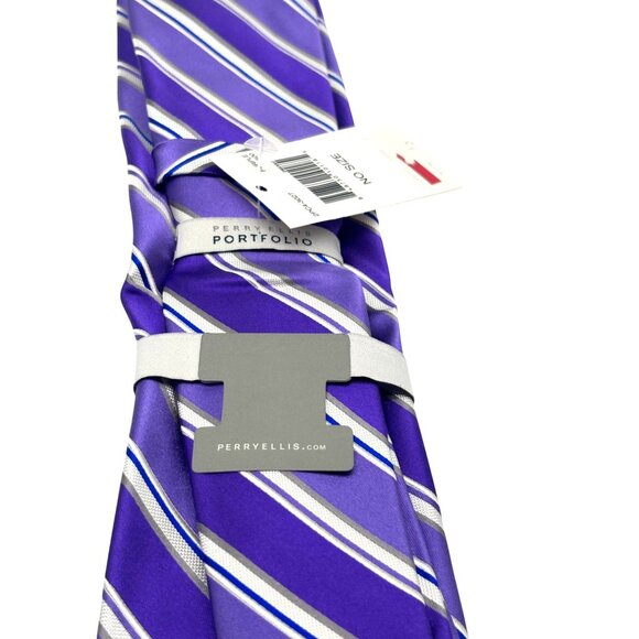 Perry Ellis Portfolio Horizontal Stripe Men's Necktie Purple/ White, OS - Picture 7 of 8
